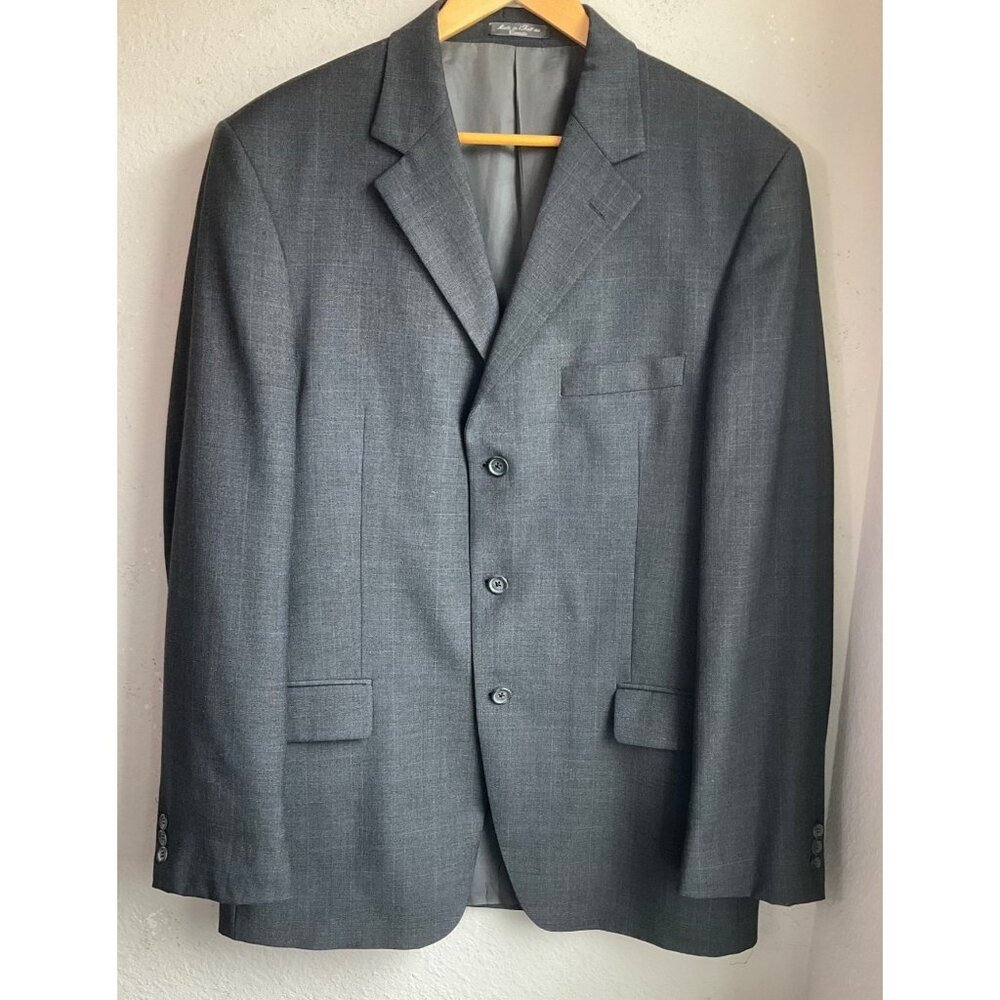 Harold's Mens Sz 44 long Gray Plaid Wool Sport Coat Blazer Classic single breast